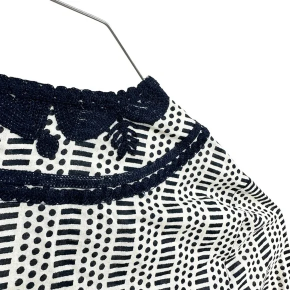 TORY BURCH Tunic Top Geometric Side Slits Long Sleeve Blue Cream - Picture 5 of 7